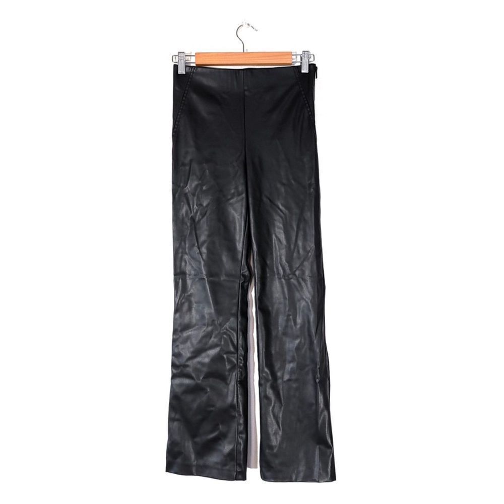 ZARA 90s Vegan Leather Fleece Lined High Rise Straight Leg Pants Black Small y2k